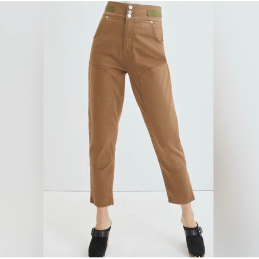 Veronica Beard Kane Tapered Leg High-Rise Workwear Pants Western Seam Ochre 30